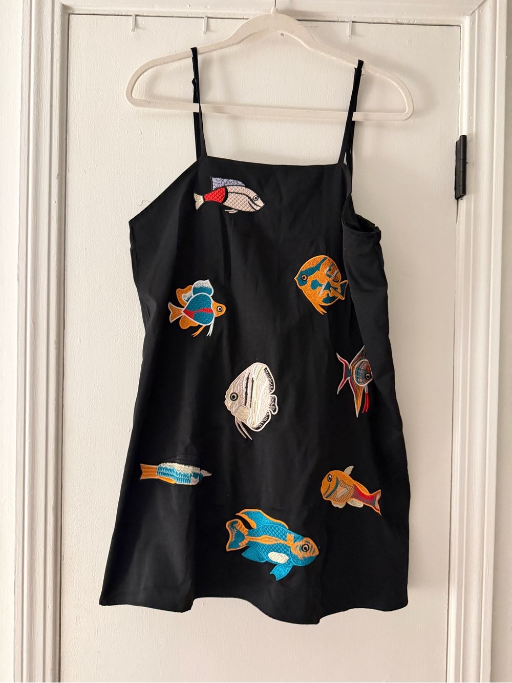 Black Dress with Colorful Fish Embroidered Motif